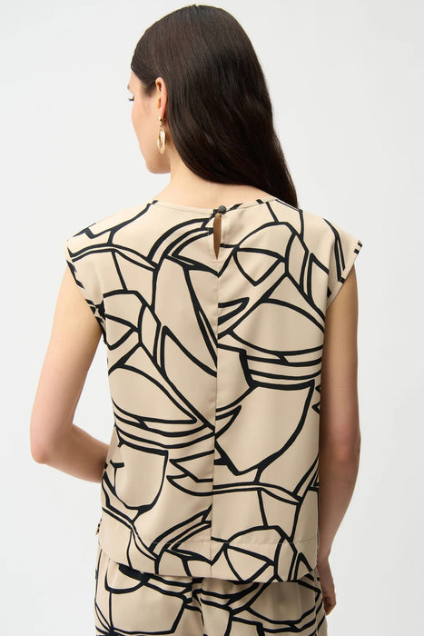Joseph Ribkoff Beige/Black Abstract Print Cap Sleeves Top 261125