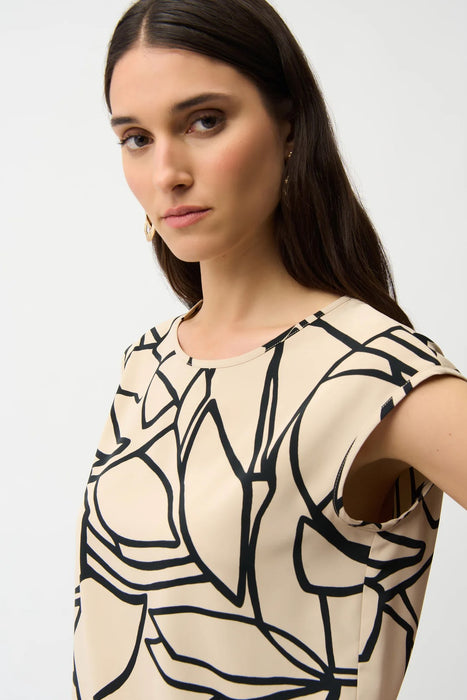 Joseph Ribkoff Beige/Black Abstract Print Cap Sleeves Top 261125