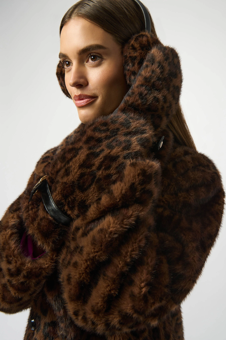 Joseph Ribkoff Beige/Black Animal Print Embellished Faux Fur Gloves 253977X