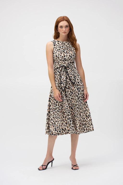 Joseph Ribkoff Style 252095 Beige/Black Animal Print Fit And Flare Dress