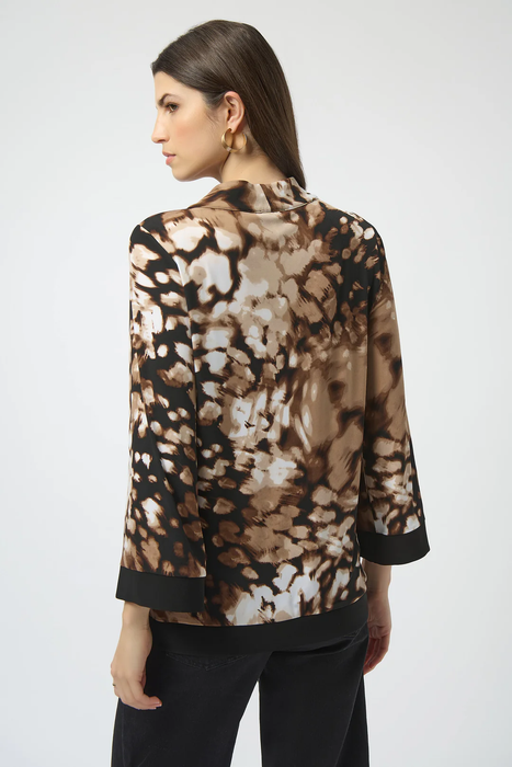 Joseph Ribkoff Beige/Black Animal Print Mock Neck Long Sleeves Top 254065