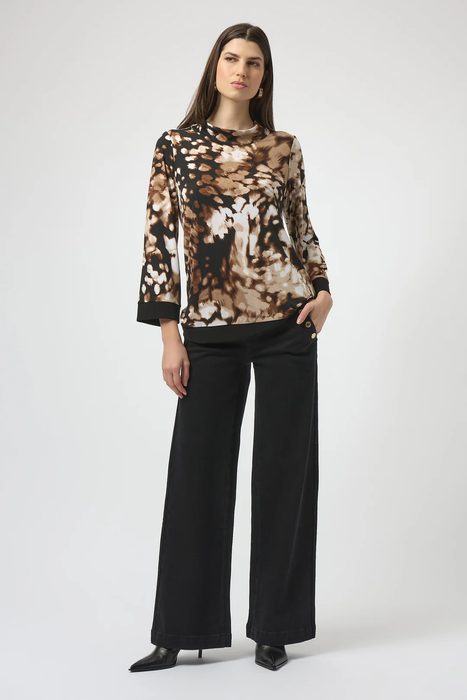 Joseph Ribkoff Beige/Black Animal Print Mock Neck Long Sleeves Top 254065