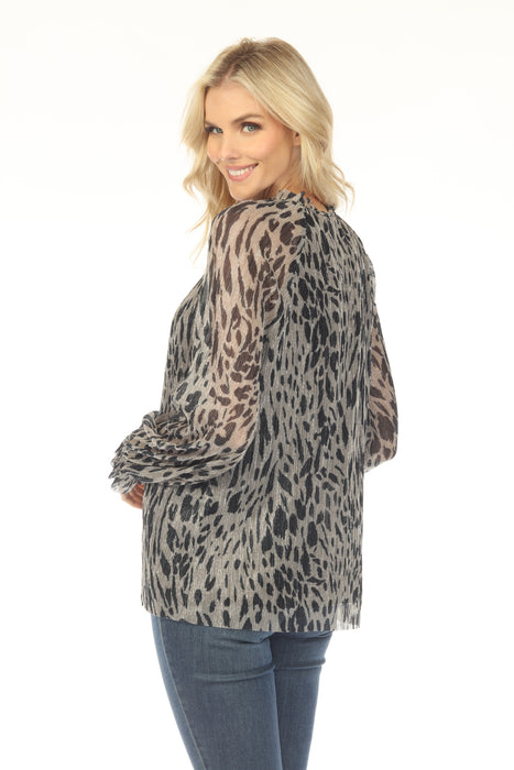 Joseph Ribkoff Beige/Black Animal Print Pleated Metallic Mesh Blouse 254140