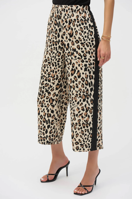 Joseph Ribkoff 252235 Beige/Black Animal Print Pull On Culotte Pants