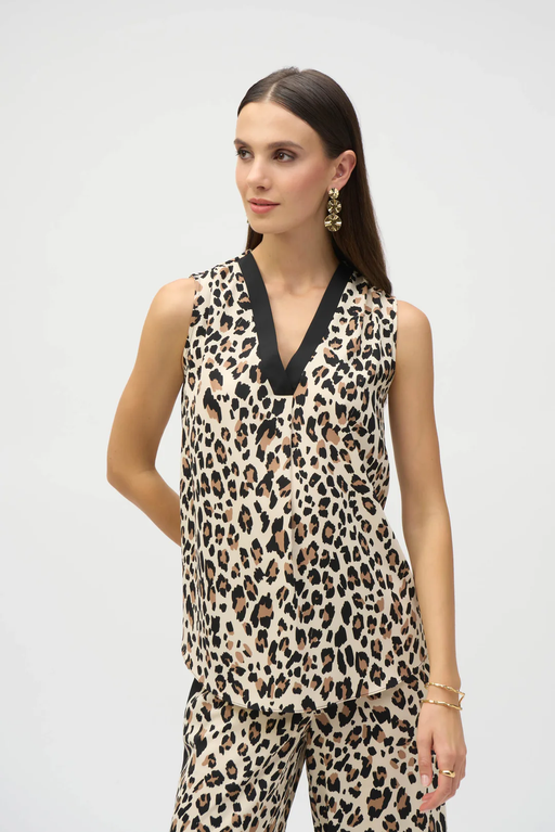 Joseph Ribkoff 252118 Beige/Black Animal Print V-Neck Sleeveless Top