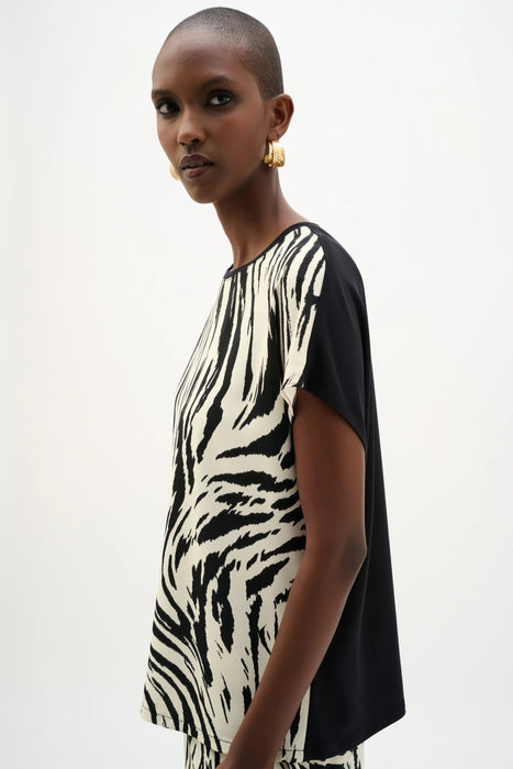 Joseph Ribkoff Beige/Black Animal Print Short Sleeves Top 262049