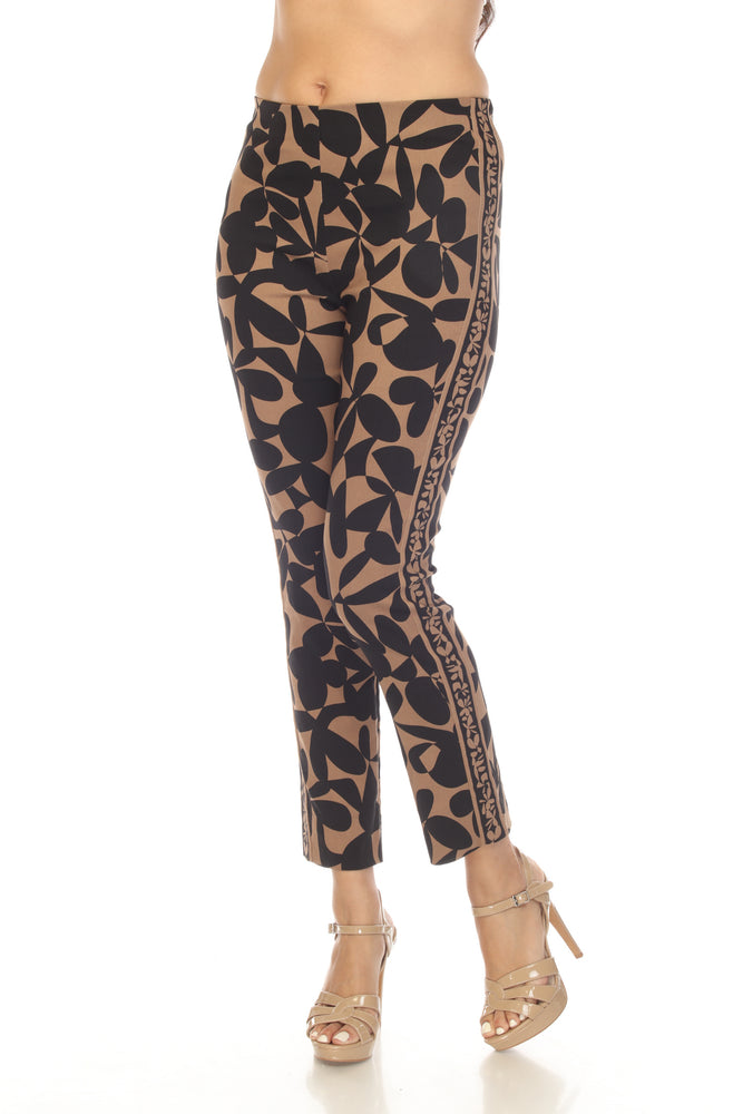 Joseph Ribkoff Style 231275 Beige/Black Floral Print Pull On Cropped Pants 