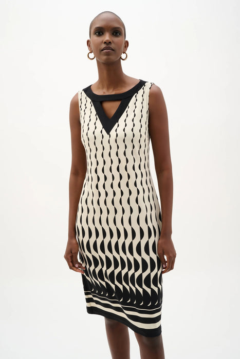 Joseph Ribkoff Beige/Black Geometric Print Sheath Dress 262218
