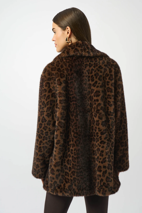 Joseph Ribkoff Beige/Black Leopard Print Faux Fur Double-Breasted Coat 253937