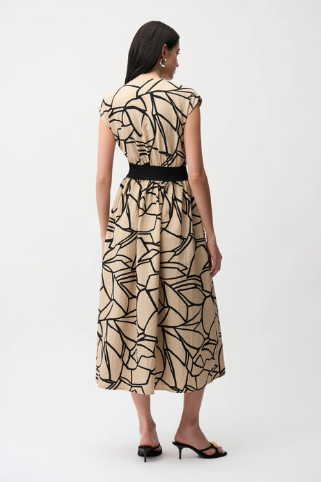 Joseph Ribkoff Beige/Black Abstract Zip Front Flared Dress 261163