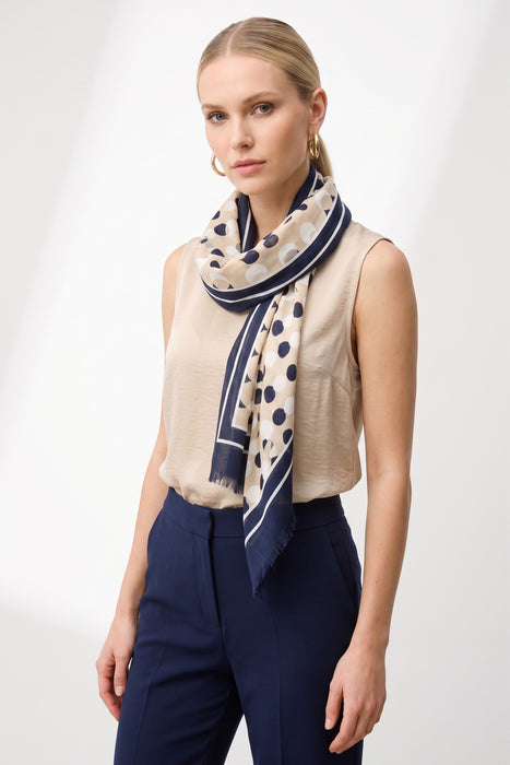 Joseph Ribkoff Beige/Blue Polka Dots Fringe Scarf 261986