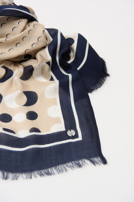 Joseph Ribkoff Beige/Blue Polka Dots Fringe Scarf 261986
