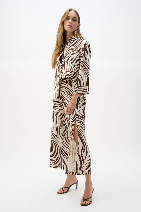 Joseph Ribkoff Beige/Brown Animal Print Pleated Culotte Pants 262946