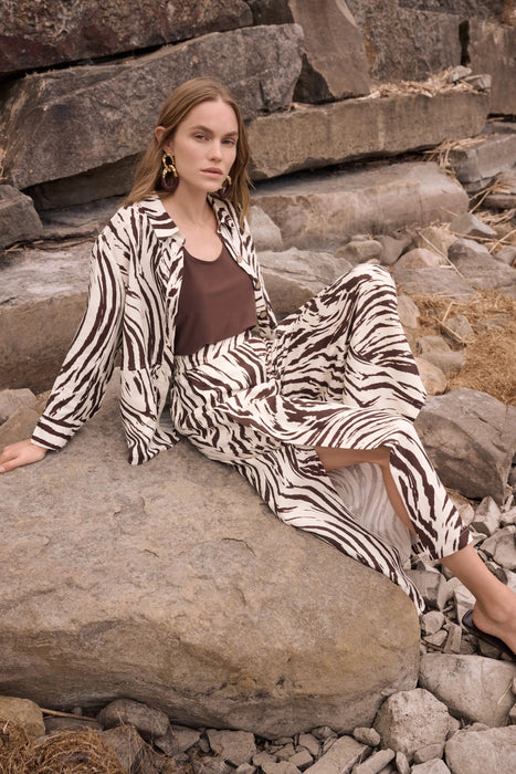 Joseph Ribkoff Beige/Brown Animal Print Linen Blouse 262943