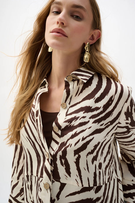 Joseph Ribkoff Beige/Brown Animal Print Linen Blouse 262943