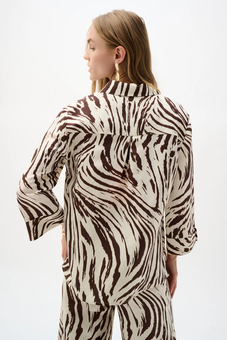 Joseph Ribkoff Beige/Brown Animal Print Linen Blouse 262943