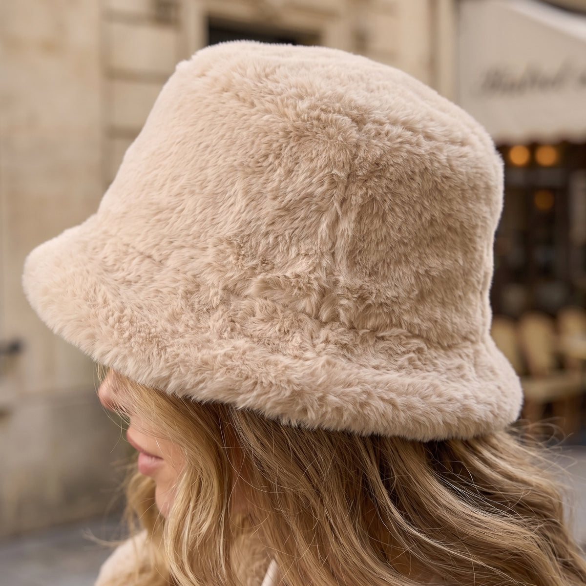 Joseph Ribkoff Beige Faux Fur Bucket Hat 253975 — AfterRetail