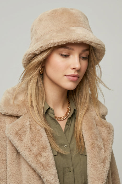Joseph Ribkoff Beige Faux Fur Bucket Hat 253975