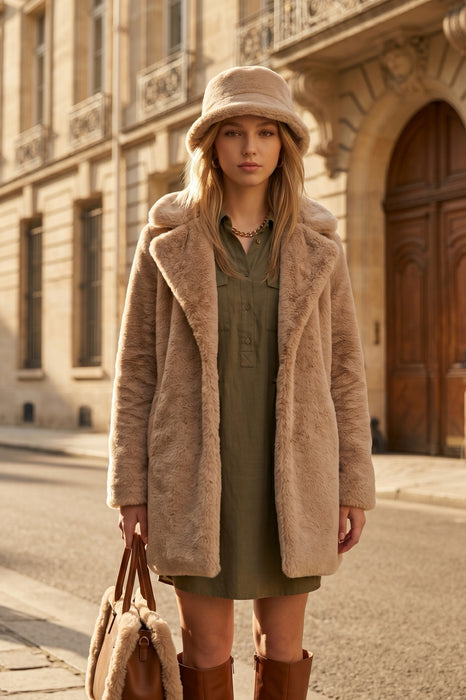 Joseph Ribkoff Beige Faux Fur Bucket Hat 253975