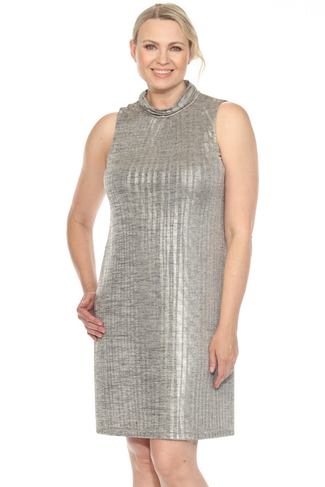 Joseph Ribkoff Beige/Gold Metallic Mock Neck Sleeveless Dress 252216