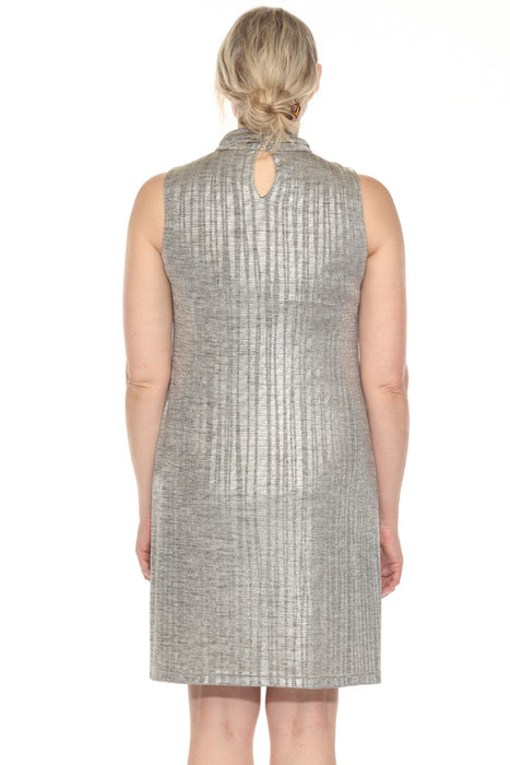 Joseph Ribkoff Beige/Gold Metallic Mock Neck Sleeveless Dress 252216