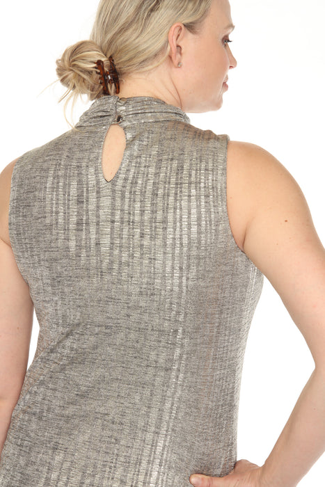 Joseph Ribkoff Beige/Gold Metallic Mock Neck Sleeveless Dress 252216