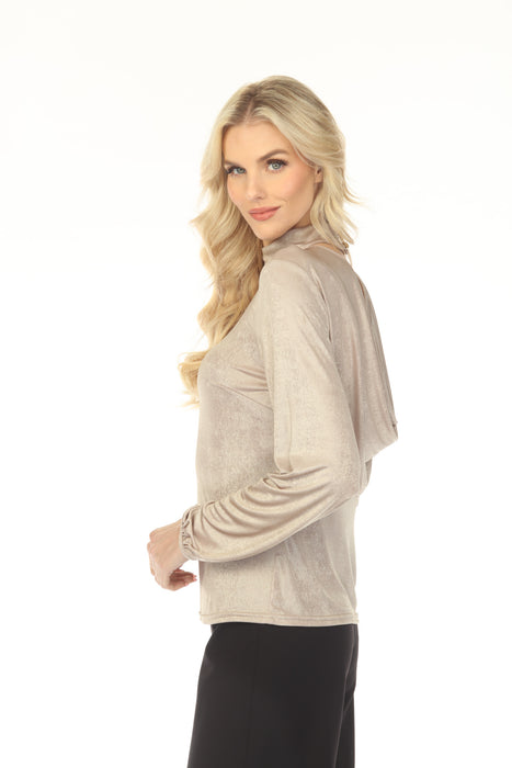 Joseph Ribkoff Beige/Gold Metallic Open Cowl Back Top 254027