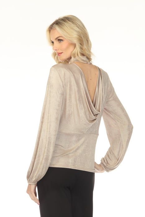 Joseph Ribkoff Beige/Gold Metallic Open Cowl Back Top 254027