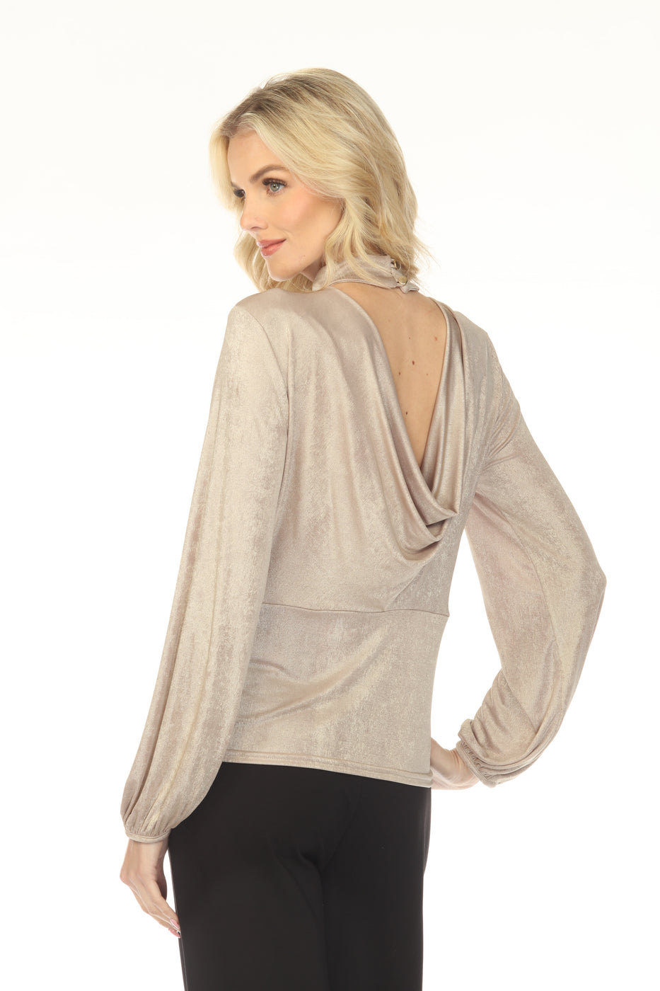 Buy Joseph Ribkoff Beige/Gold Metallic Open Cowl Back Top 254027 ...
