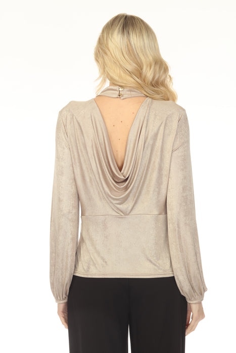 Joseph Ribkoff Beige/Gold Metallic Open Cowl Back Top 254027