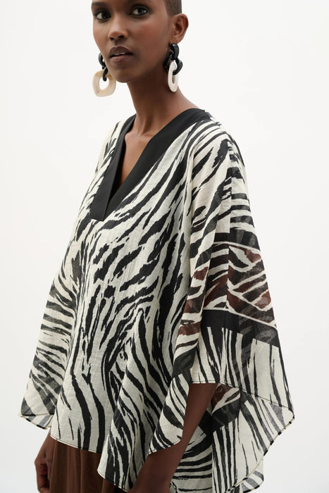 Joseph Ribkoff Beige/Multi Animal Print And Silky Knit Poncho Top 262203