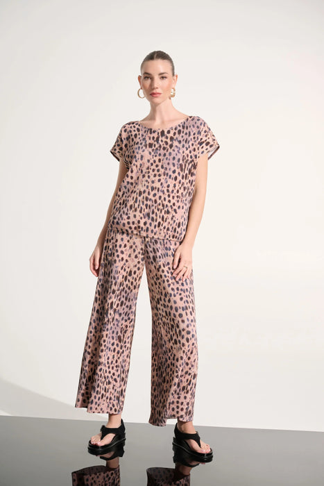 Joseph Ribkoff Beige/Multi Pleated Animal Print Wide Leg Pants 262619