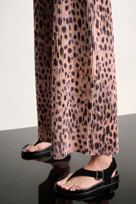 Joseph Ribkoff Beige/Multi Pleated Animal Print Wide Leg Pants 262619