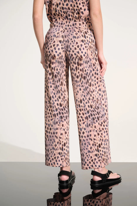 Joseph Ribkoff Beige/Multi Pleated Animal Print Wide Leg Pants 262619