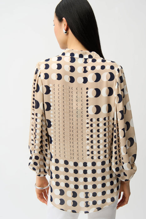 Joseph Ribkoff Beige/Multi Dot Print Puff Sleeve Tunic Top 261099