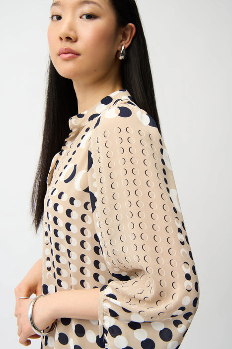 Joseph Ribkoff Beige/Multi Dot Print Puff Sleeve Tunic Top 261099