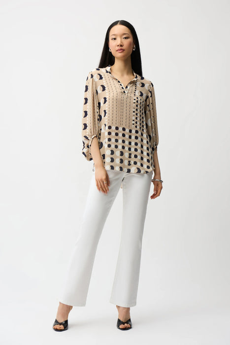 Joseph Ribkoff Beige/Multi Dot Print Puff Sleeve Tunic Top 261099