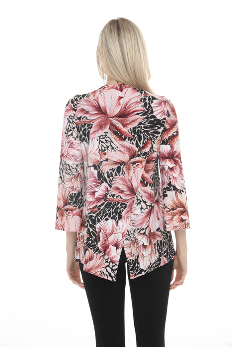 Joseph Ribkoff Beige/Multi Floral Embellished Zip Front Tunic Top 261287