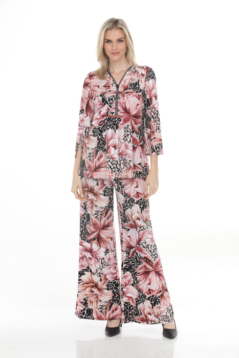 Joseph Ribkoff Beige/Multi Floral Embellished Zip Front Tunic Top 261287