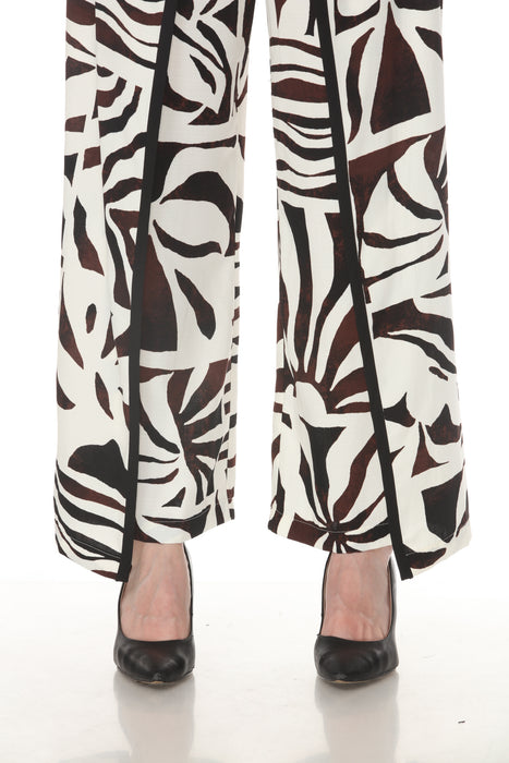Joseph Ribkoff Beige/Multi Floral High-Waisted Wide-Leg Trouser Pants 262056