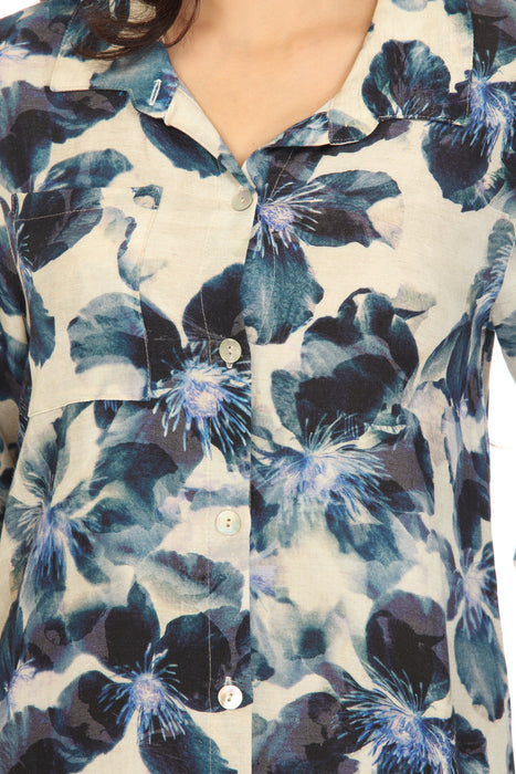 Joseph Ribkoff Beige/Multi Floral Print Button-Down 3/4 Sleeves Midi Shirt Dress 232238