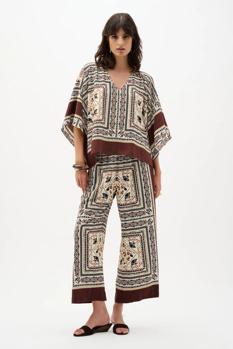 Joseph Ribkoff Beige/Multi Scarf Print V-Neck Poncho Top 262260