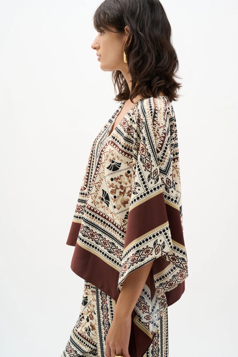 Joseph Ribkoff Beige/Multi Scarf Print V-Neck Poncho Top 262260