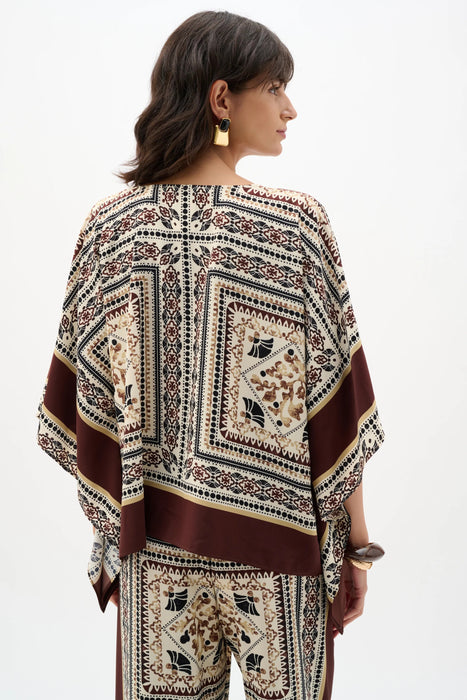 Joseph Ribkoff Beige/Multi Scarf Print V-Neck Poncho Top 262260