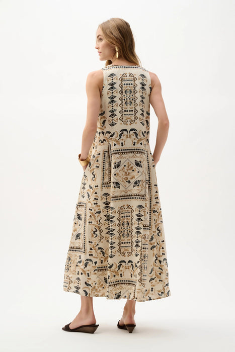Joseph Ribkoff Beige/Multi Linen Scarf Print Maxi A-Line Dress 262908