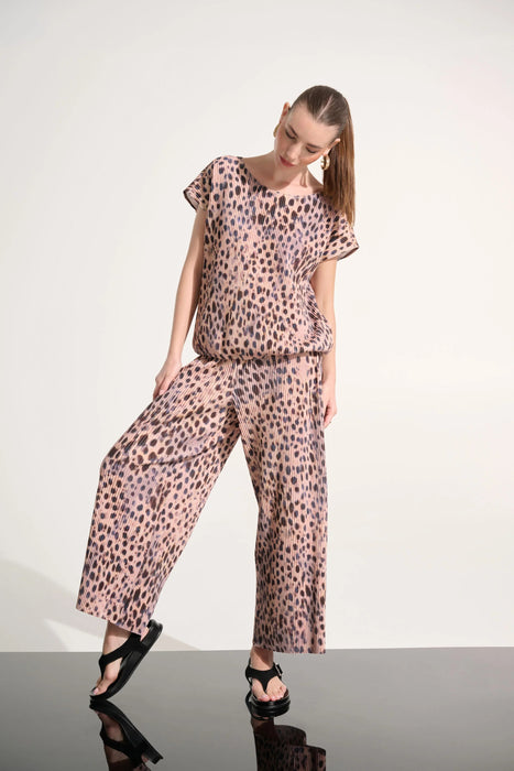 Joseph Ribkoff Beige/Multi Pleated Animal Print Cocoon Top 262602