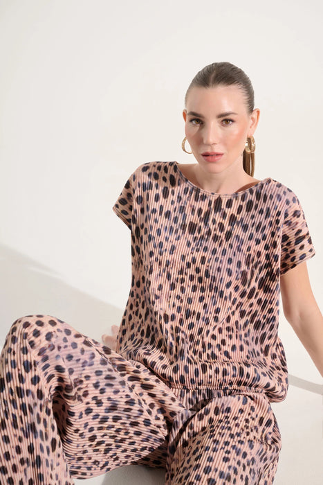 Joseph Ribkoff Beige/Multi Pleated Animal Print Cocoon Top 262602