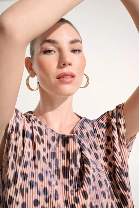 Joseph Ribkoff Beige/Multi Pleated Animal Print Cocoon Top 262602