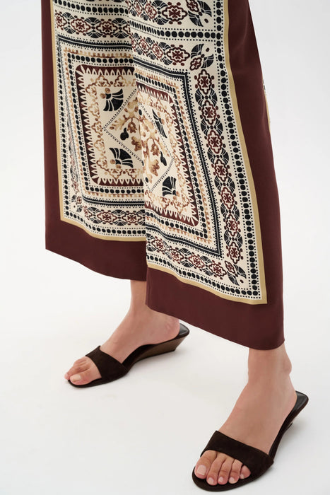 Joseph Ribkoff Beige/Multi Scarf Print Crop Wide-Leg Pants 262261