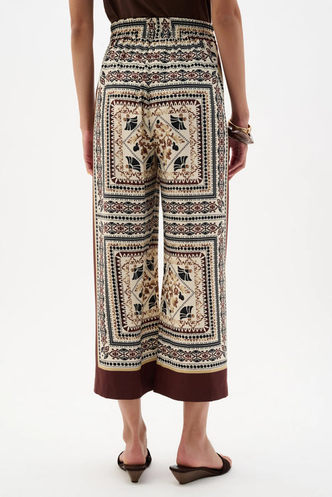 Joseph Ribkoff Beige/Multi Scarf Print Crop Wide-Leg Pants 262261